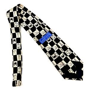Cravates Tintin Neck Tie Silk Checked Black Cream Snowy Rocket Crab Italy Wide